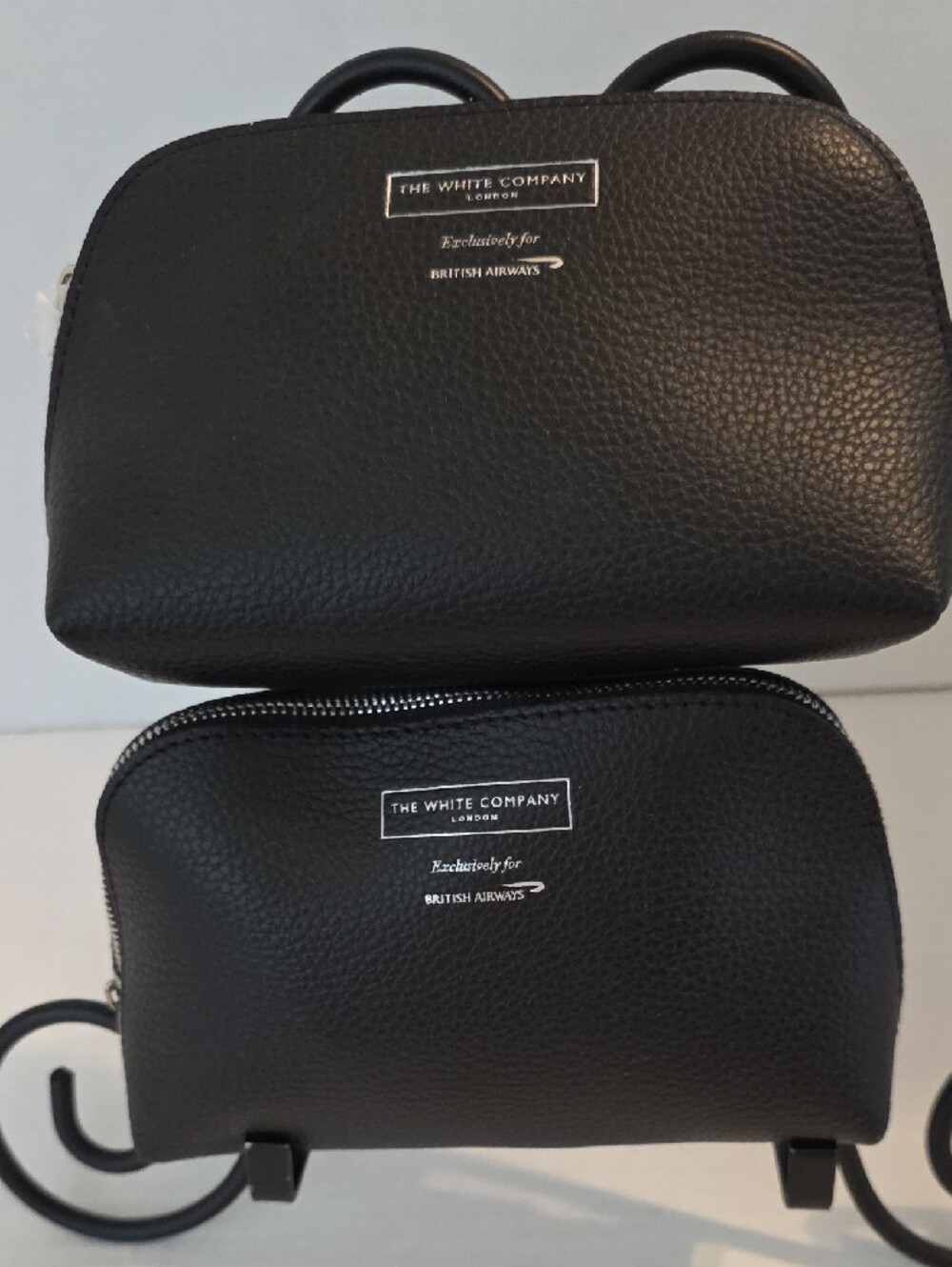 British Airways The White Company London Black Silver Cosmetics Travel Bags Set